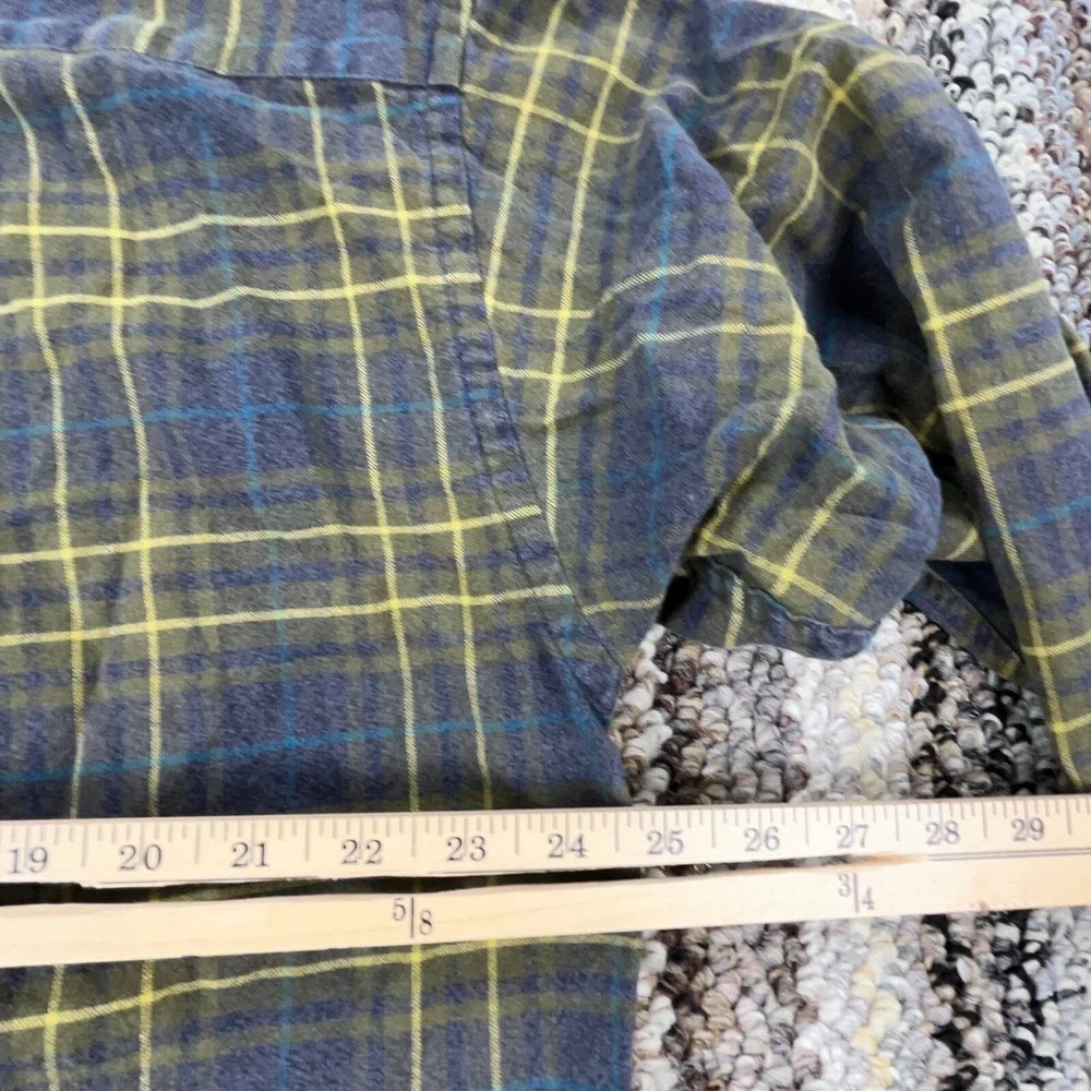 Banana Republic Flannel Shirt Men Large Blue Green‎ Button Up Tartan Plaid Camp